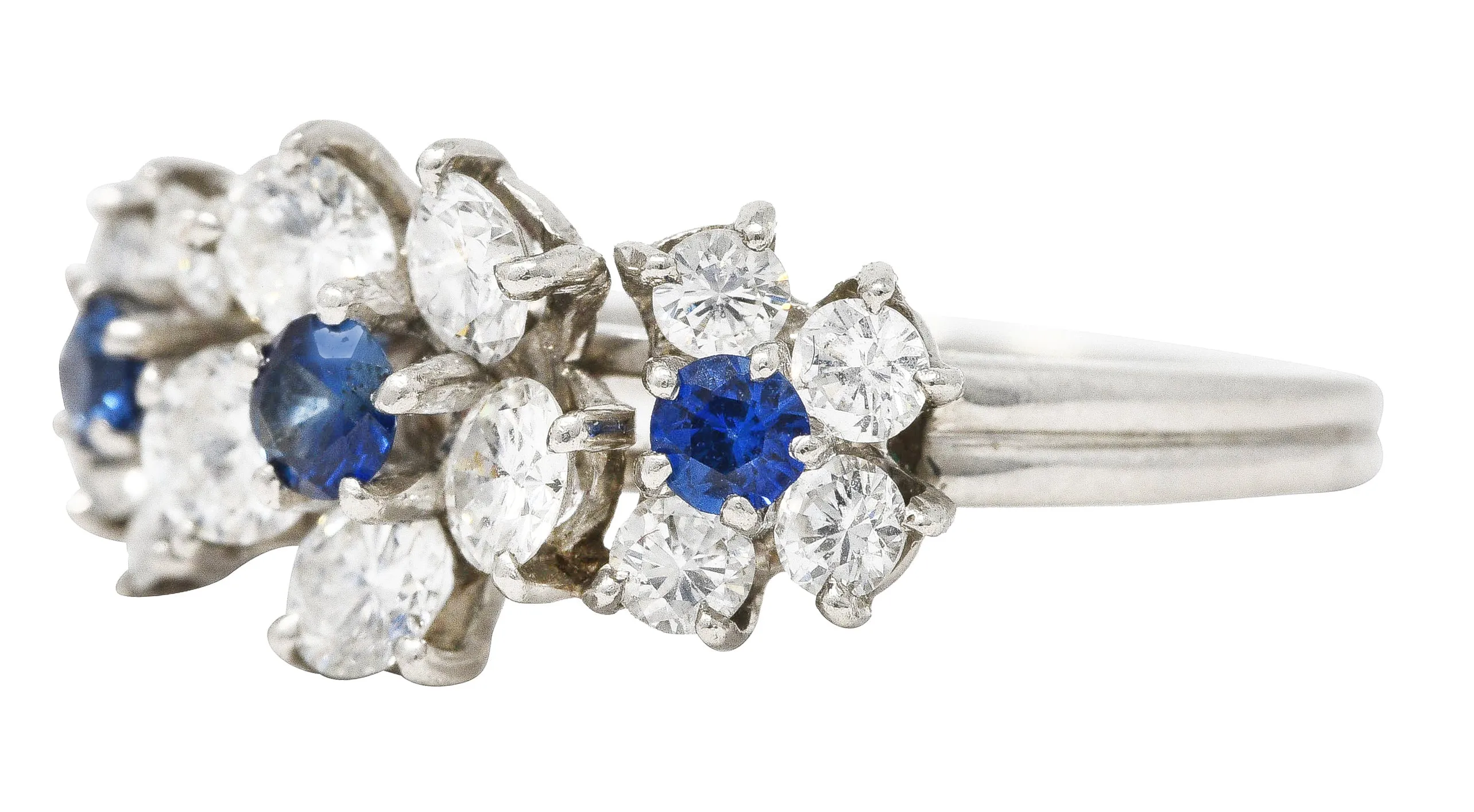 Late Mid-Century 1.30 CTW Sapphire Diamond Platinum Vintage Flower Band Ring