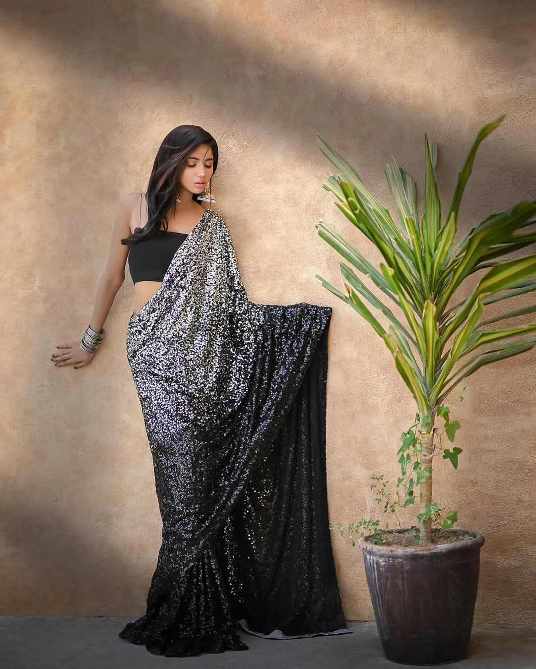 Launching Bollywood Black Sequins Saree - SSS001BSS