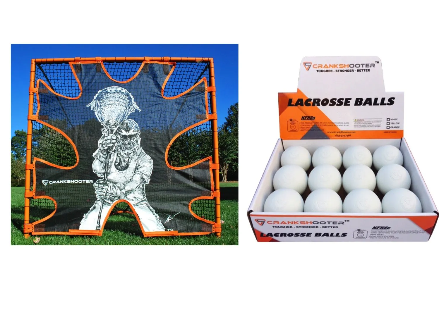 LAX PRO Bundle Kit - Tournament 6x6x7 Goal, 5mm Net, Shot Trainer, and 1 Dozen White Game Balls.