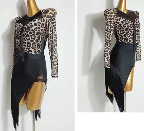 Leopard Print Blouse and Black Skirt Set for New Latin Dance | 683