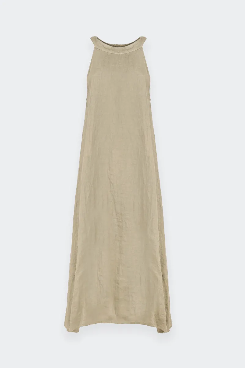 long beige linen sleeveless dress