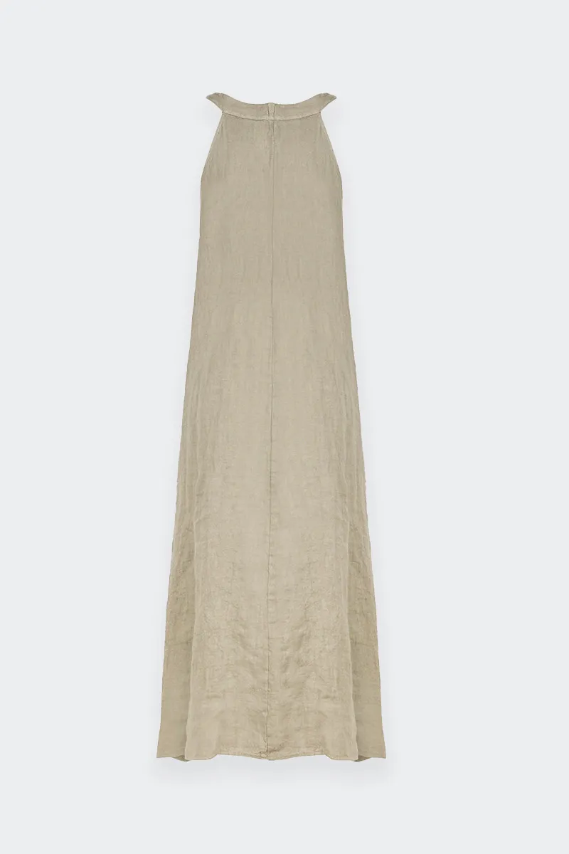 long beige linen sleeveless dress