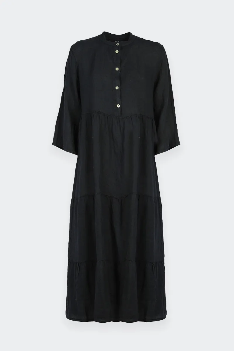 Long linen dress with blue buttons