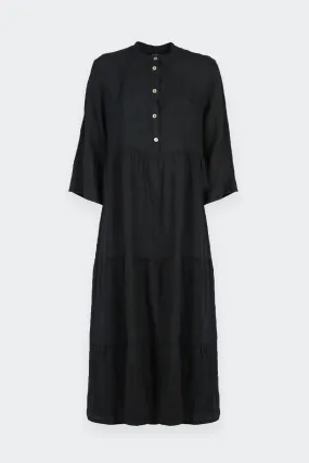 Long linen dress with blue buttons