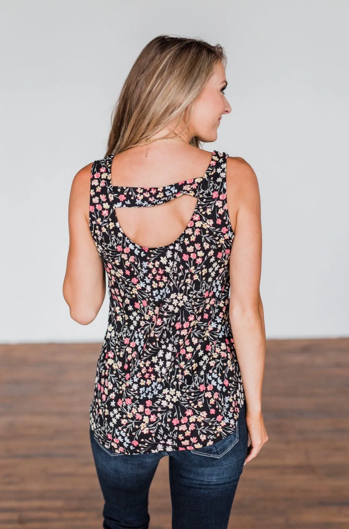 Love Floral Tank Top Black