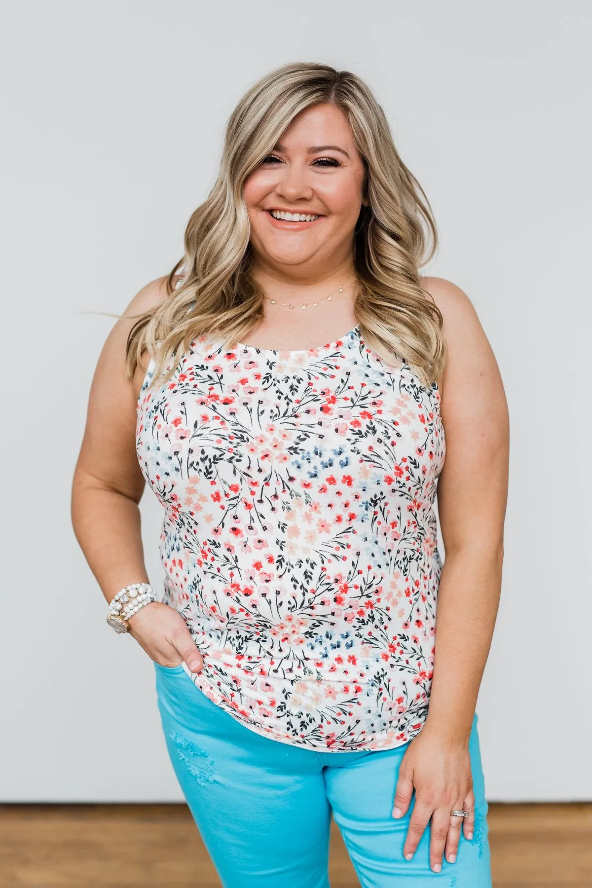 Love Floral Tank Top Ivory