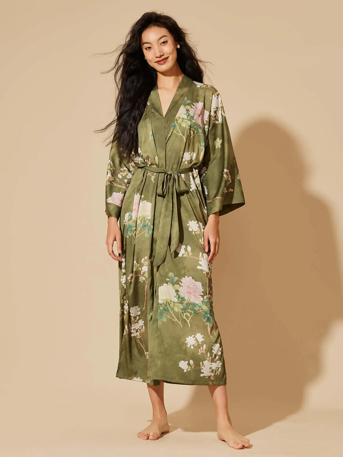 Luxury Silk Kimono Robe Set with Radiant Relaxation - 3 Pieces.