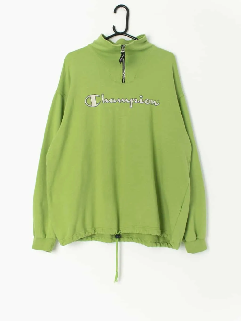 Mens vintage Champion sweatshirt in bright green with quarter zip – XL