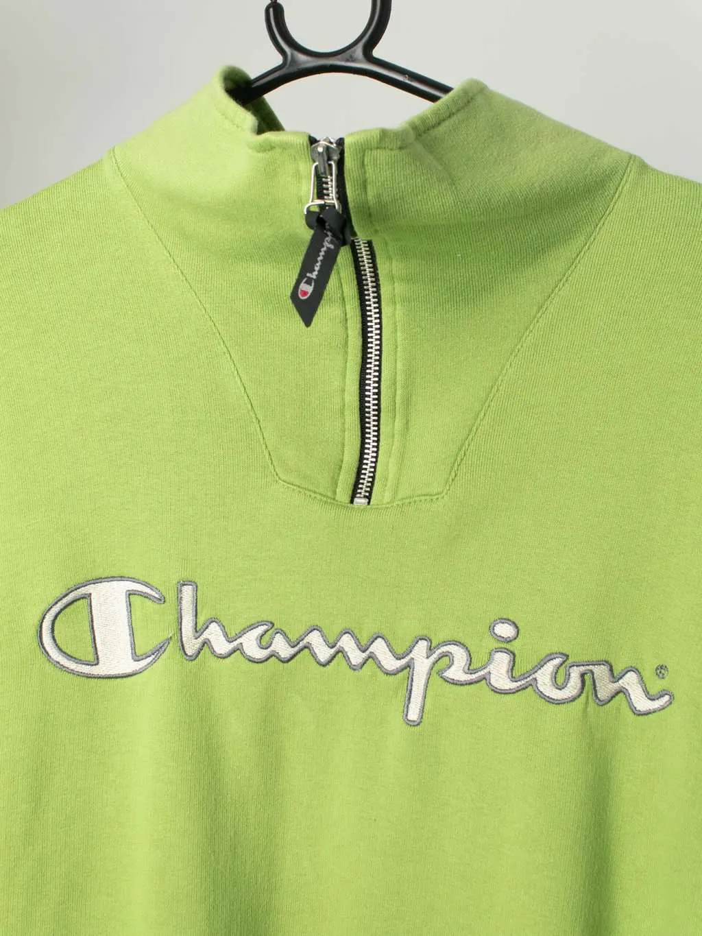 Mens vintage Champion sweatshirt in bright green with quarter zip – XL