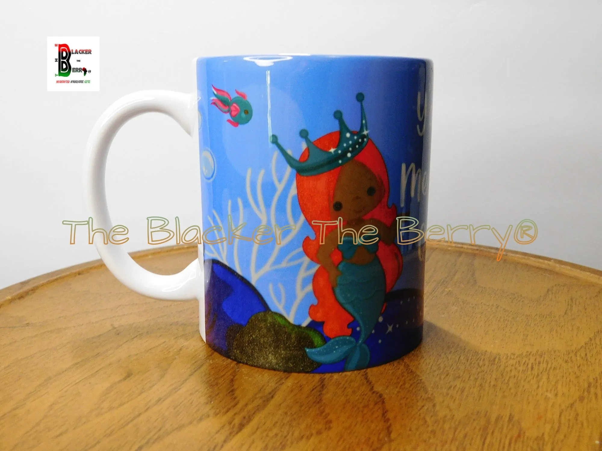 Mermaid Mug Cup Afrocentric Blue Handmade Black Owned Business