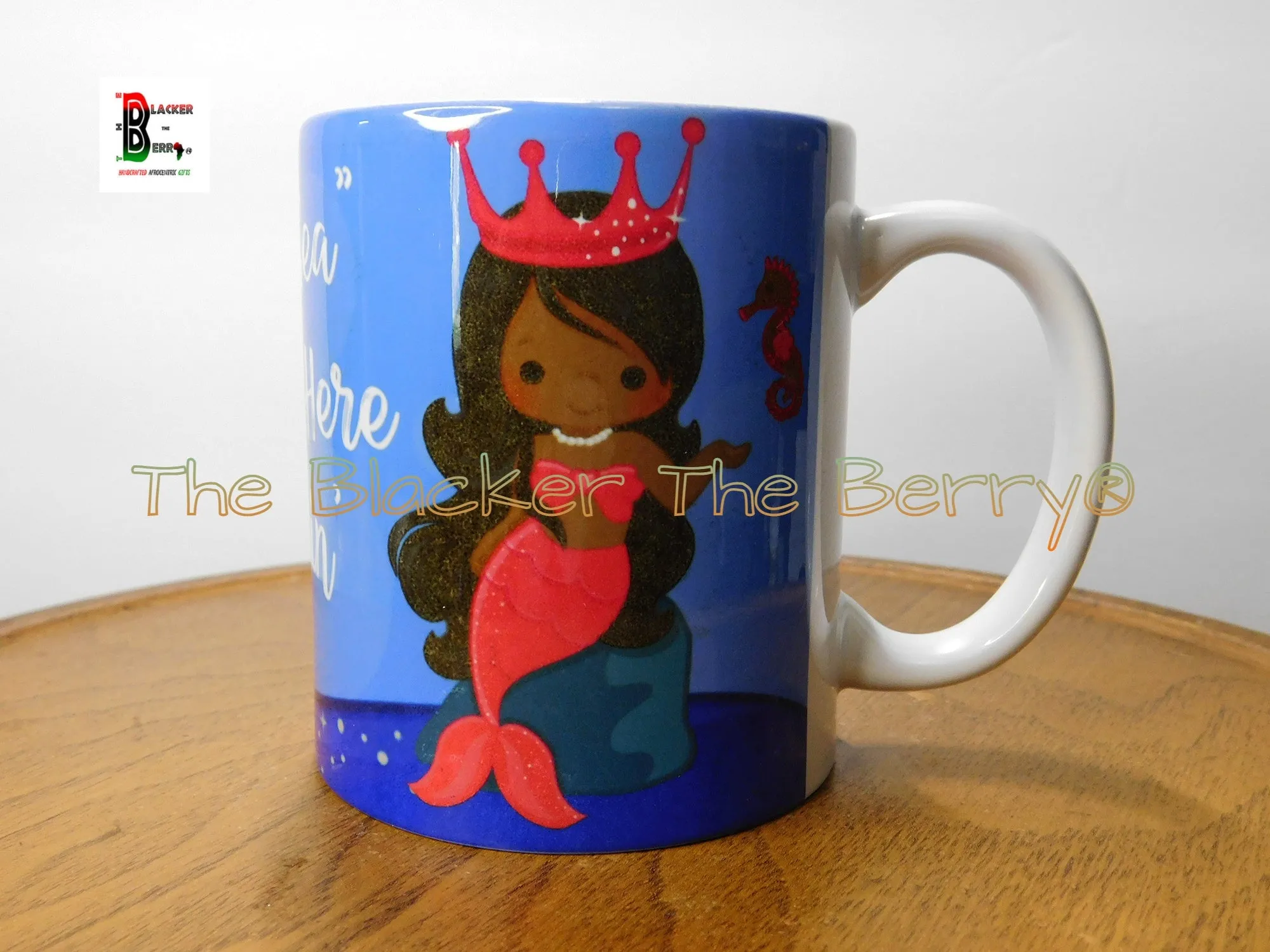 Mermaid Mug Cup Afrocentric Blue Handmade Black Owned Business