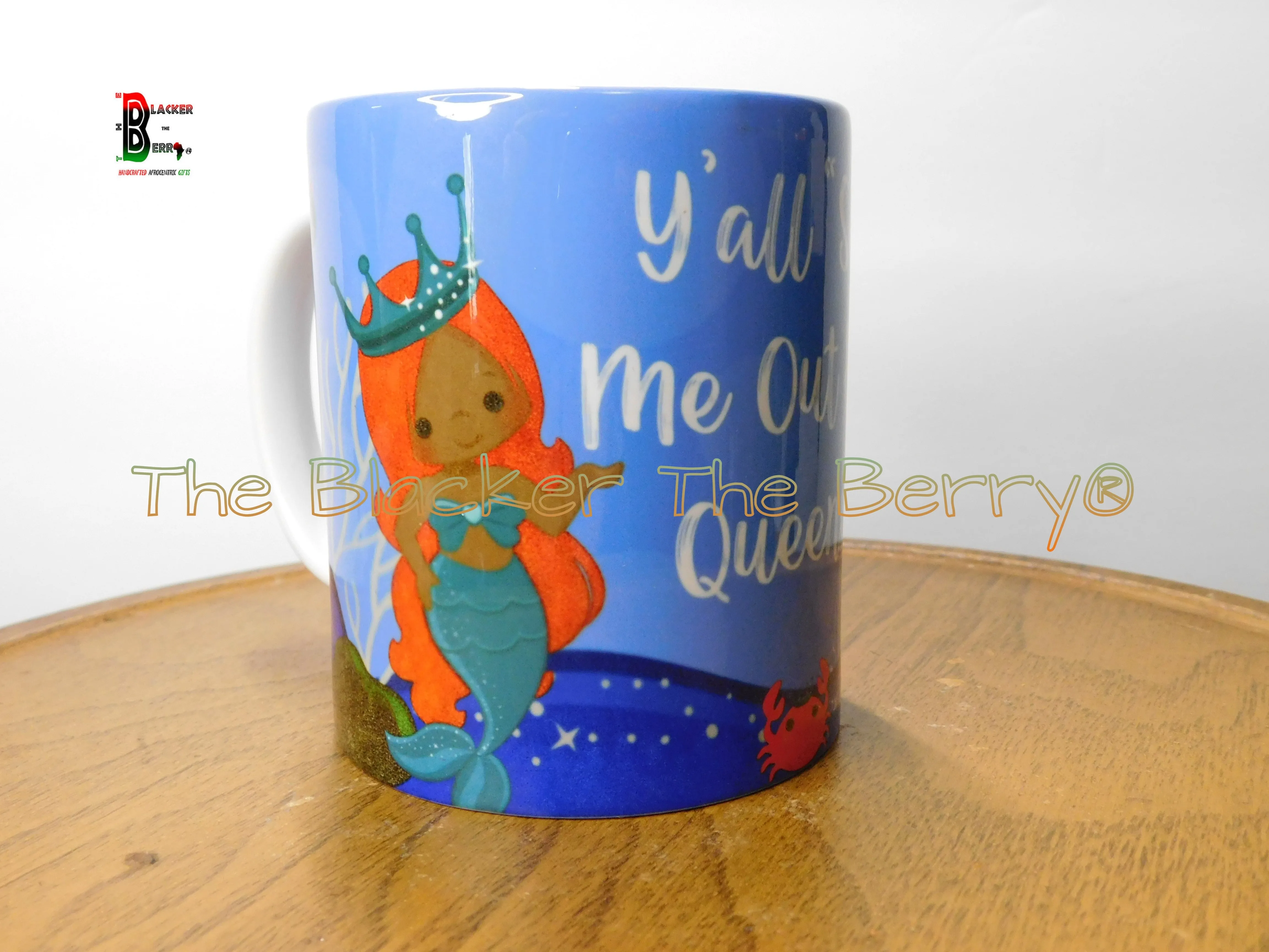 Mermaid Mug Cup Afrocentric Blue Handmade Black Owned Business