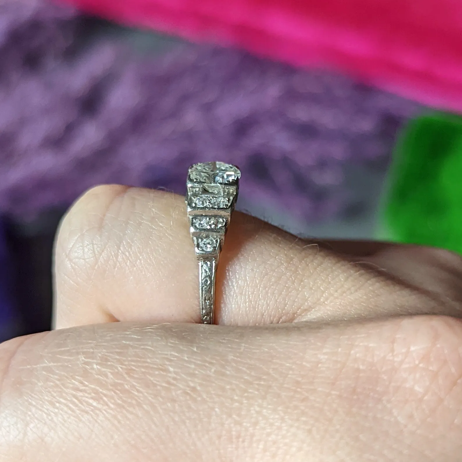 Mid-Century Transitional Cut 1.08 CTW Diamond Platinum Stepped Heart Vintage Engagement Ring