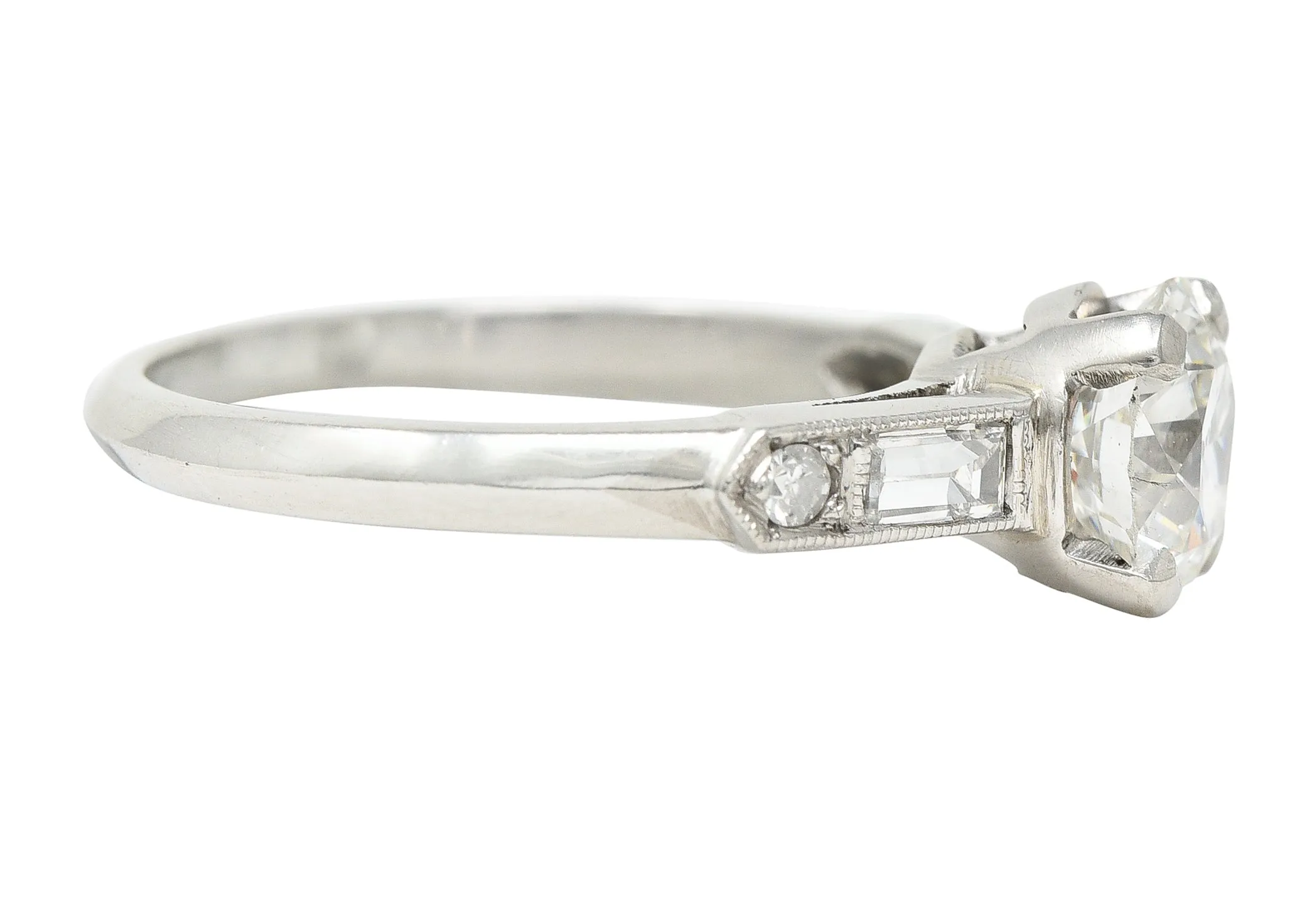 Mid-Century Transitional Cut 1.60 CTW Diamond Platinum Knife Edge Vintage Engagement Ring GIA