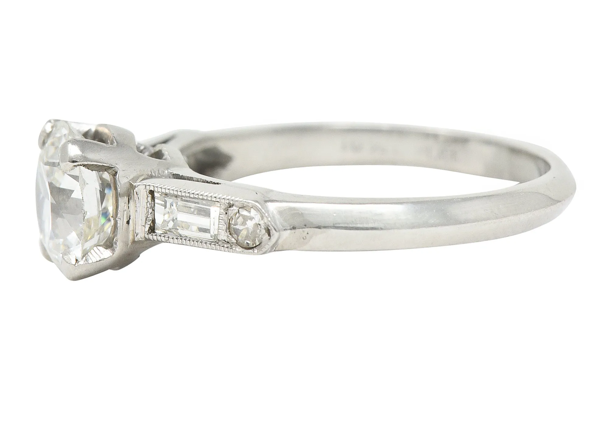 Mid-Century Transitional Cut 1.60 CTW Diamond Platinum Knife Edge Vintage Engagement Ring GIA