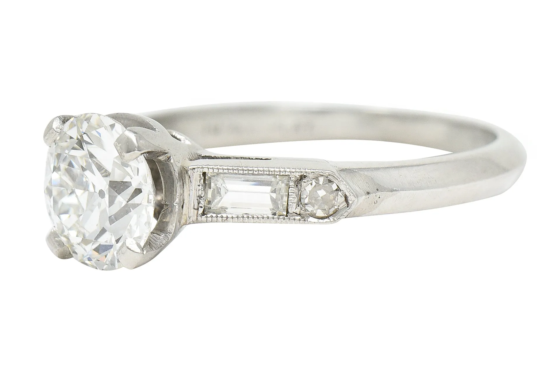 Mid-Century Transitional Cut 1.60 CTW Diamond Platinum Knife Edge Vintage Engagement Ring GIA