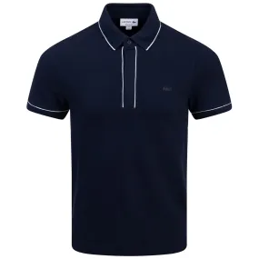 Midnight Blue Stretch Cotton Polo with Contrast Trim - SS24