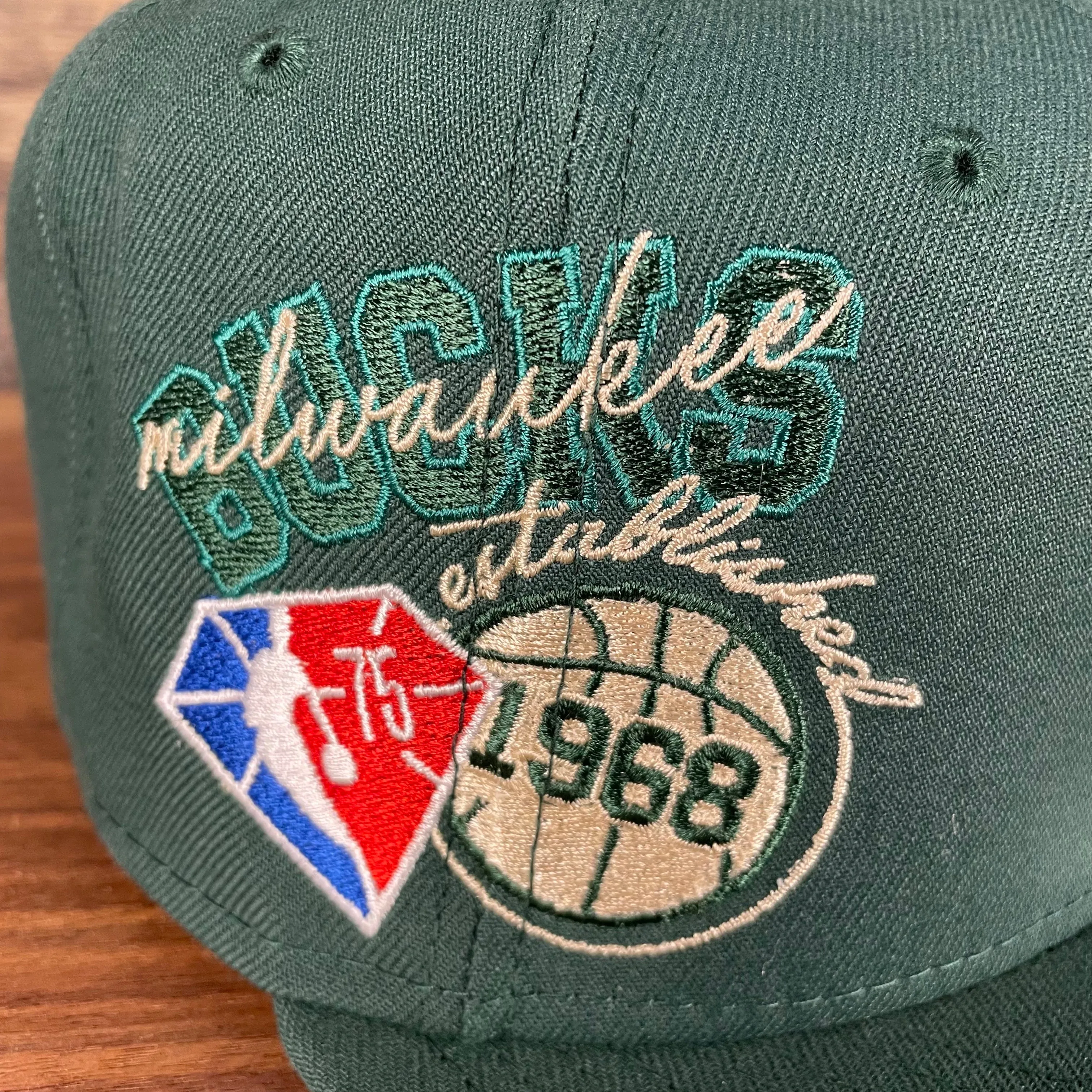 Milwaukee Bucks 75th Anniversary Snapback Hat | Gray Bottom Green 9Fifty | NBA Side Patch