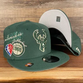 Milwaukee Bucks 75th Anniversary Snapback Hat | Gray Bottom Green 9Fifty | NBA Side Patch