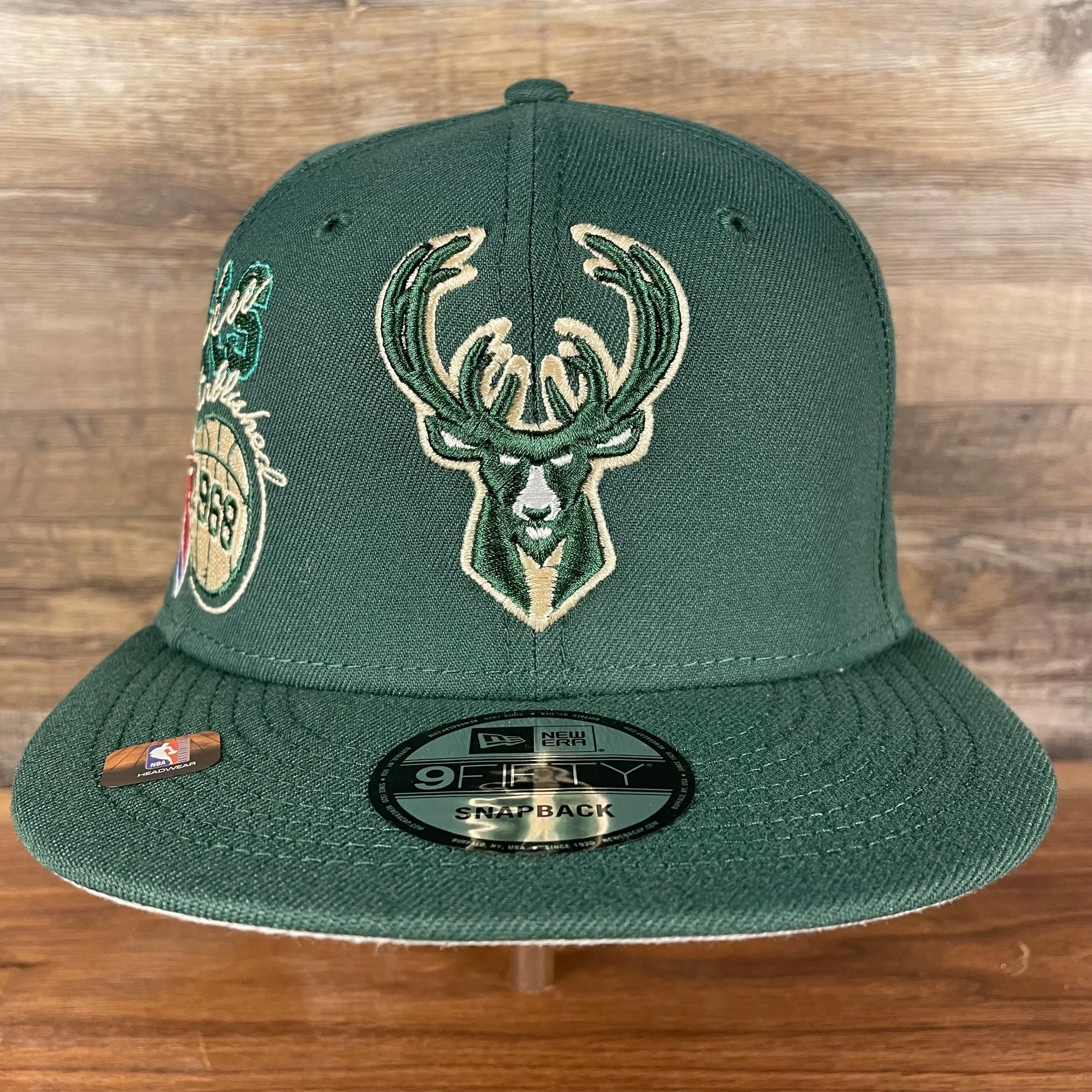 Milwaukee Bucks 75th Anniversary Snapback Hat | Gray Bottom Green 9Fifty | NBA Side Patch