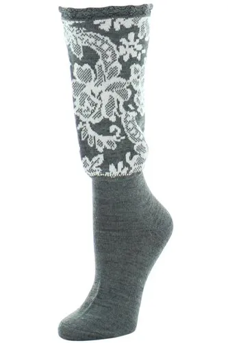 Natori Floral Damask Wool Blend Crew Socks