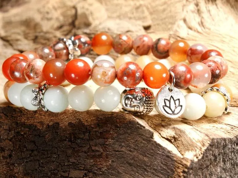 Natural Stone Yoga Mala Beads Buddha Lotus Charm Women Bracelets