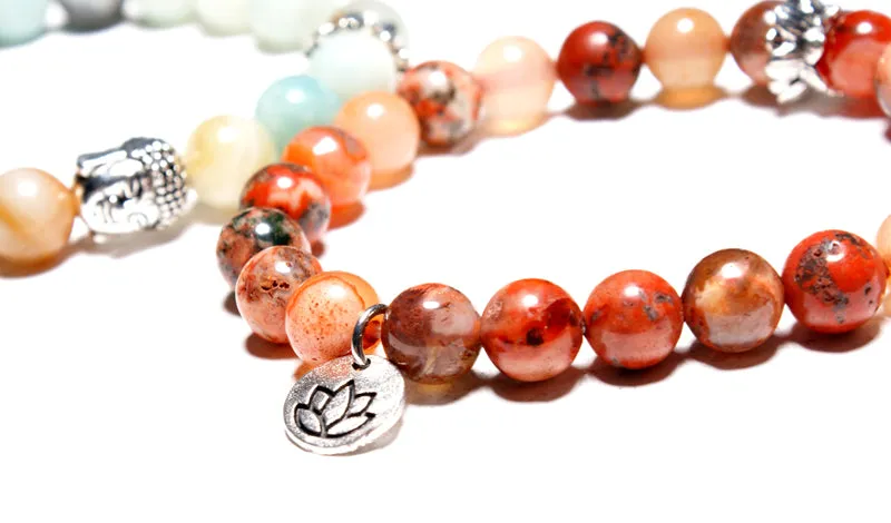 Natural Stone Yoga Mala Beads Buddha Lotus Charm Women Bracelets