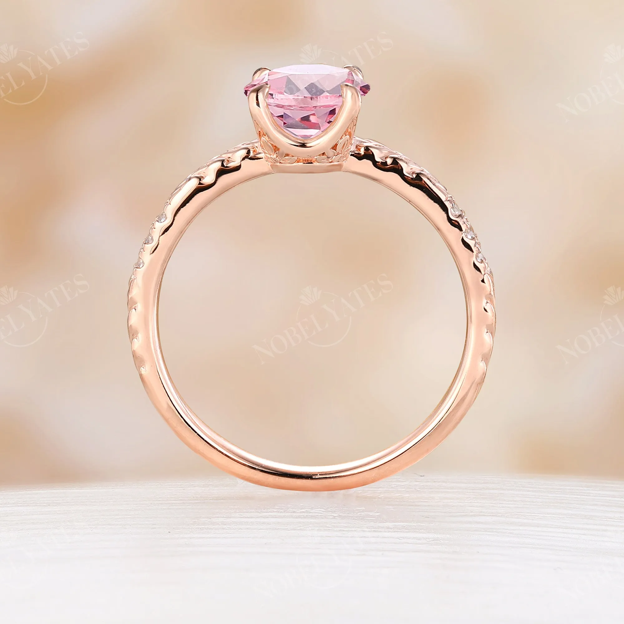 Nature Leaf Lab Grown Padparadscha Engagement Ring Set Rose Gold