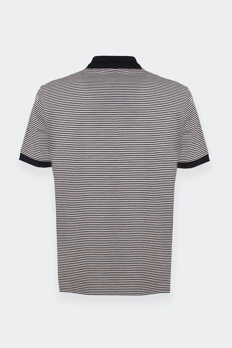 Navy Blue and White Striped Polo Shirt