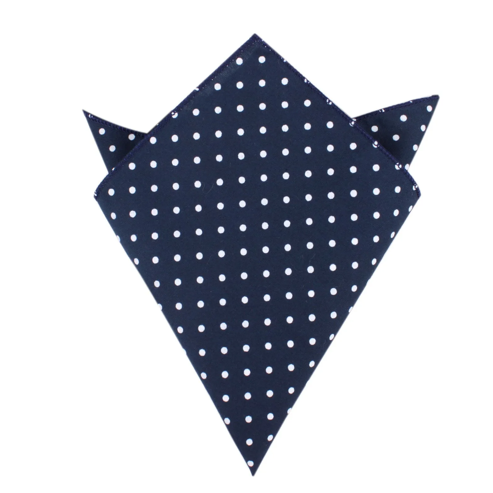 Navy Blue Cotton Pocket Square with Mini White Polka Dots