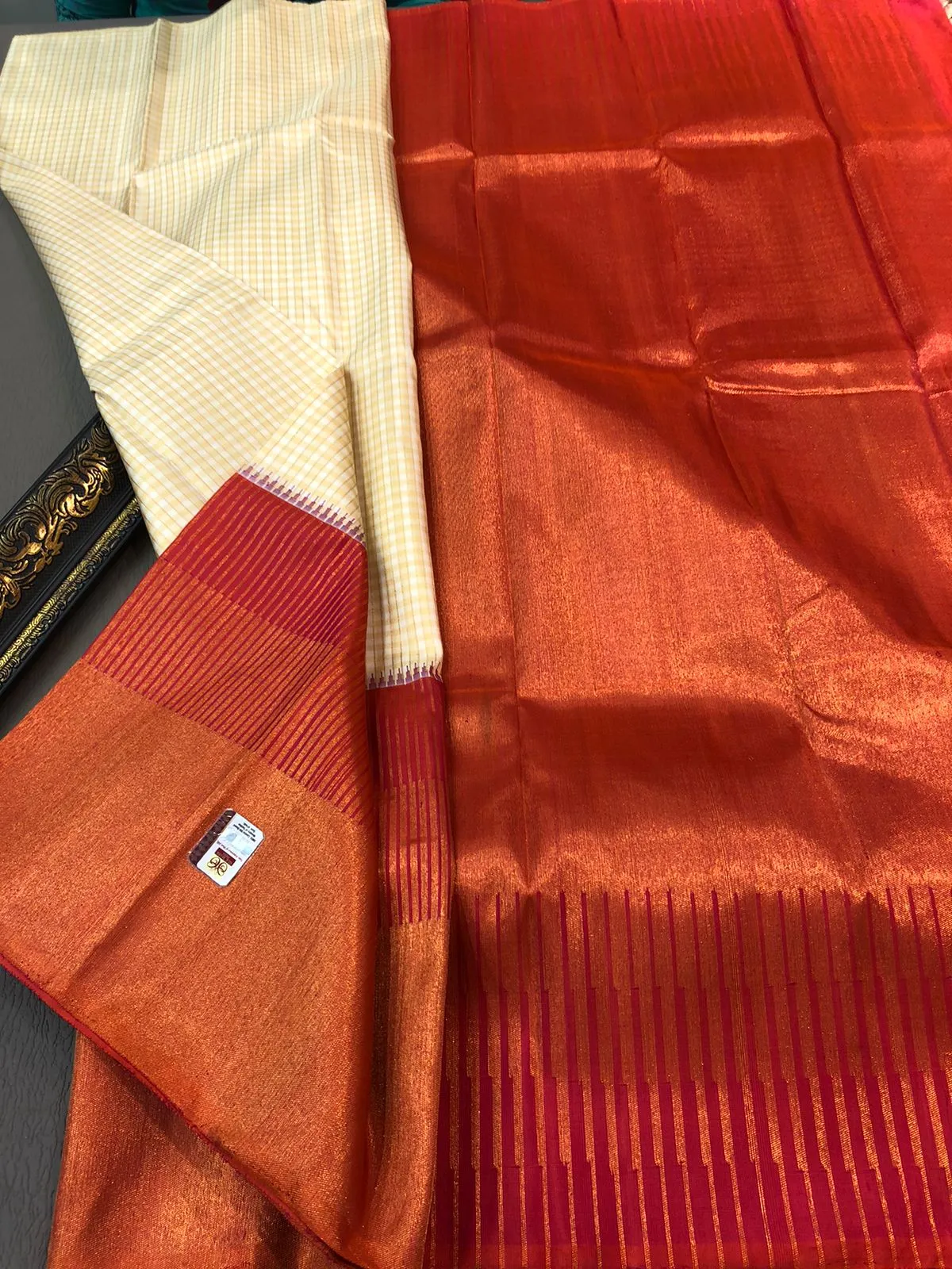 Nayantara - Pure Kanjeevaram Handloom Brocade Silk Saree with Long Temple Border - SACHI001KSD