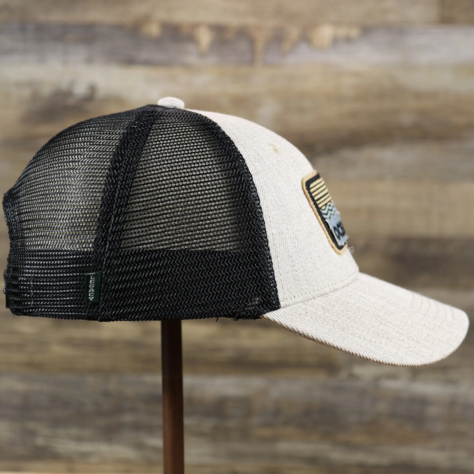 New Jersey Ocean City Sunset Trucker Hat | Heather Tan and Black Mesh Hat