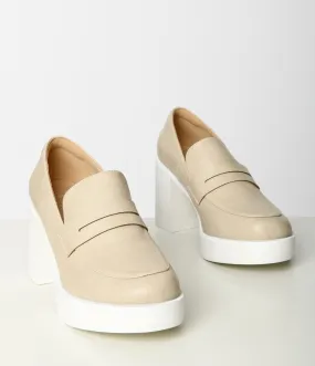 Nude White Leatherette Platform Loafers for Women