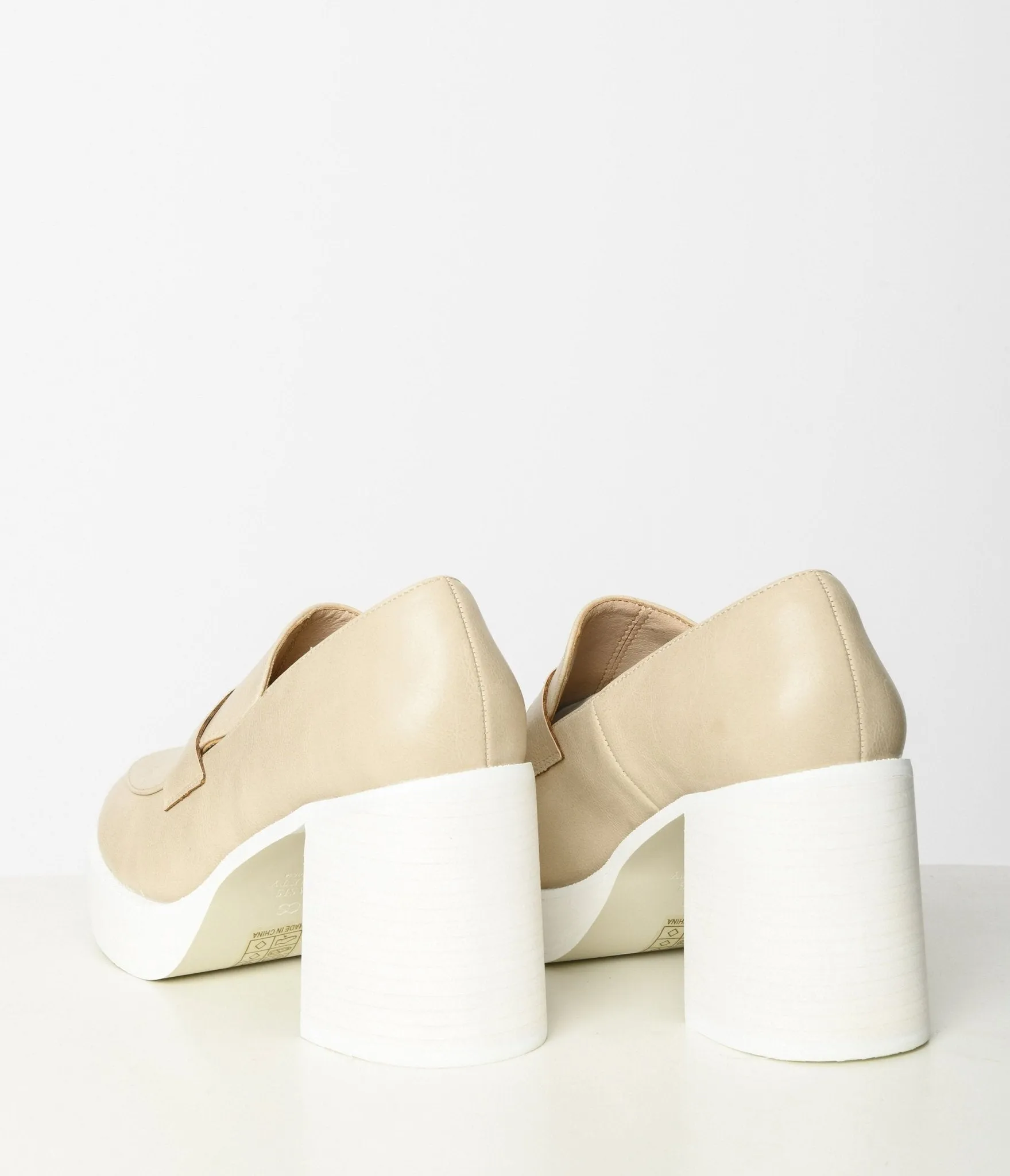 Nude White Leatherette Platform Loafers for Women