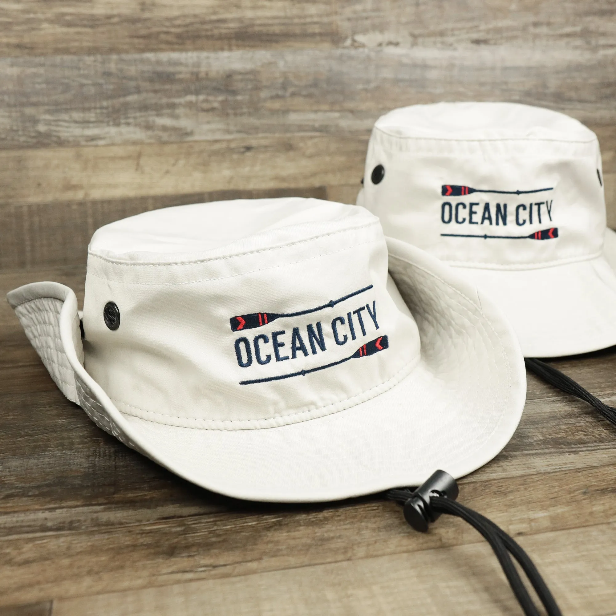 Ocean City Logo Bucket Hat | Stone Bucket Hat with Parallel Oars | New Jersey