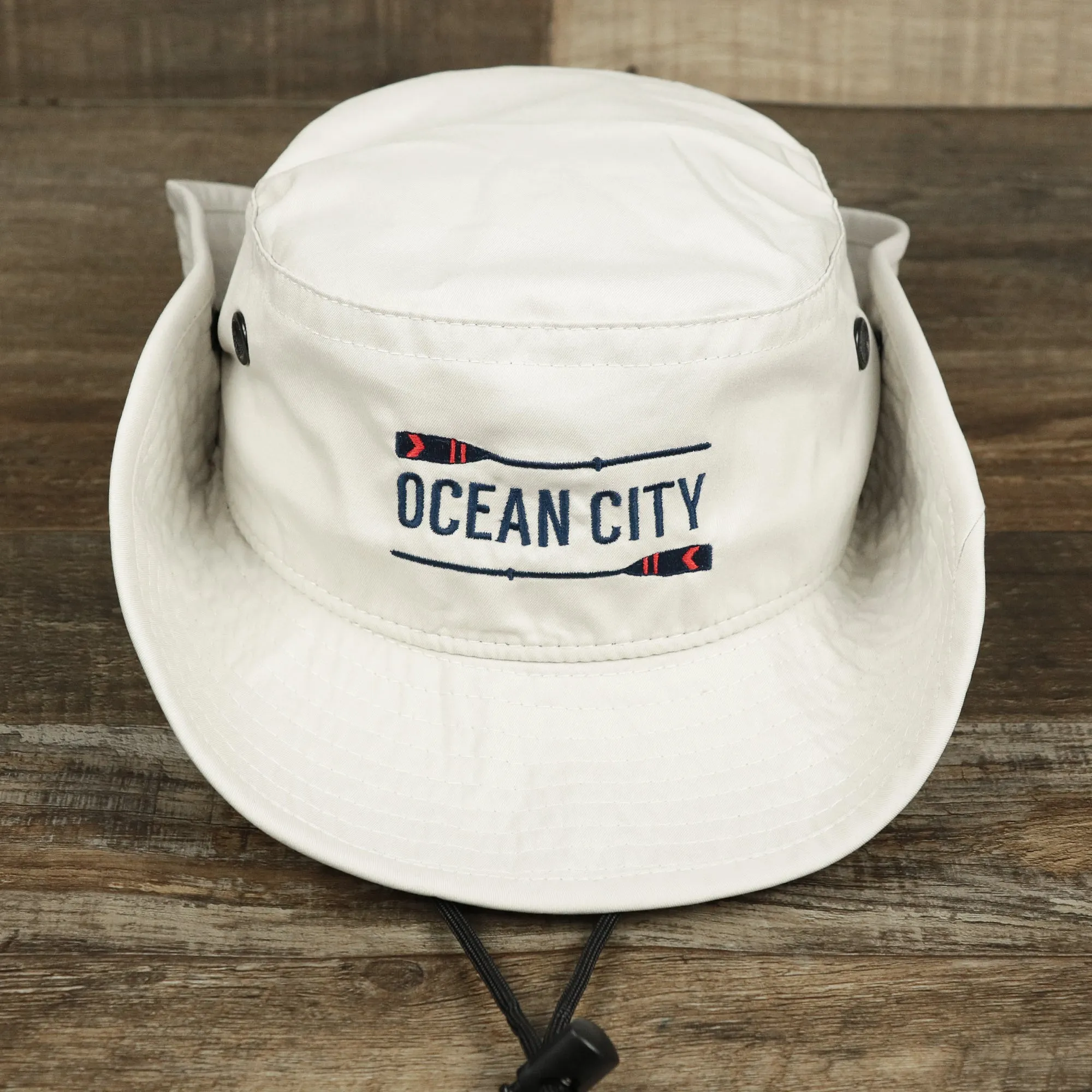 Ocean City Logo Bucket Hat | Stone Bucket Hat with Parallel Oars | New Jersey