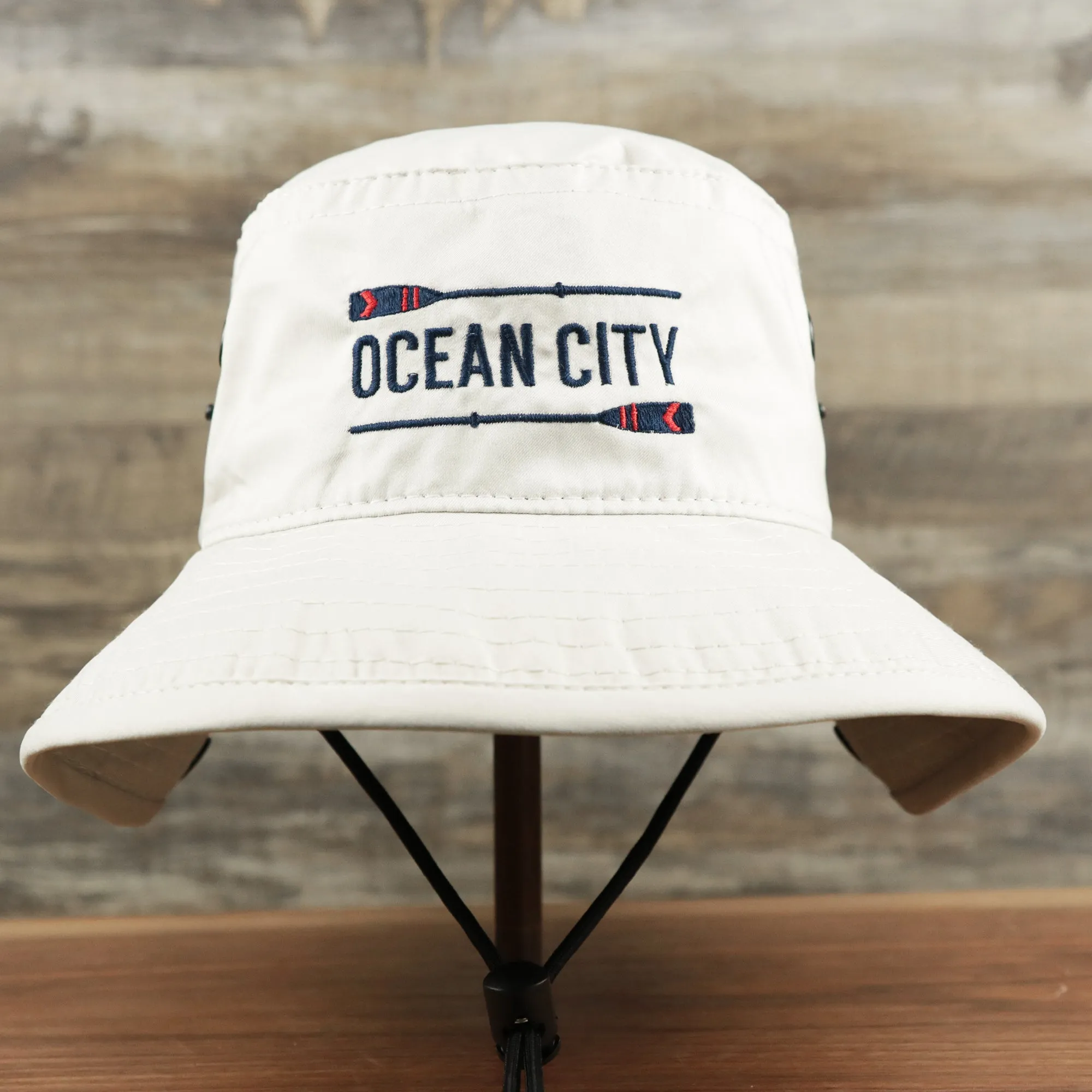 Ocean City Logo Bucket Hat | Stone Bucket Hat with Parallel Oars | New Jersey