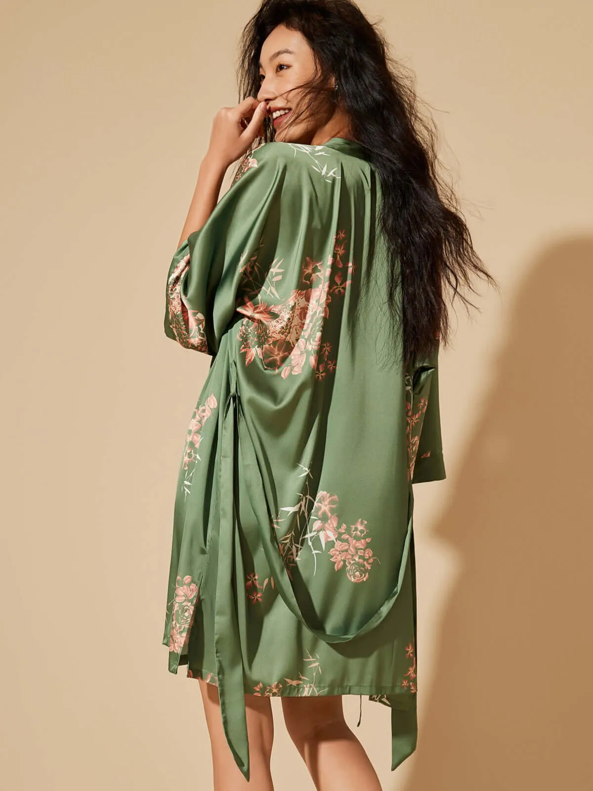 Olive Kimono Robe - Short Length