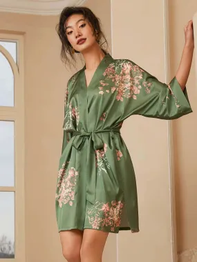 Olive Kimono Robe - Short Length