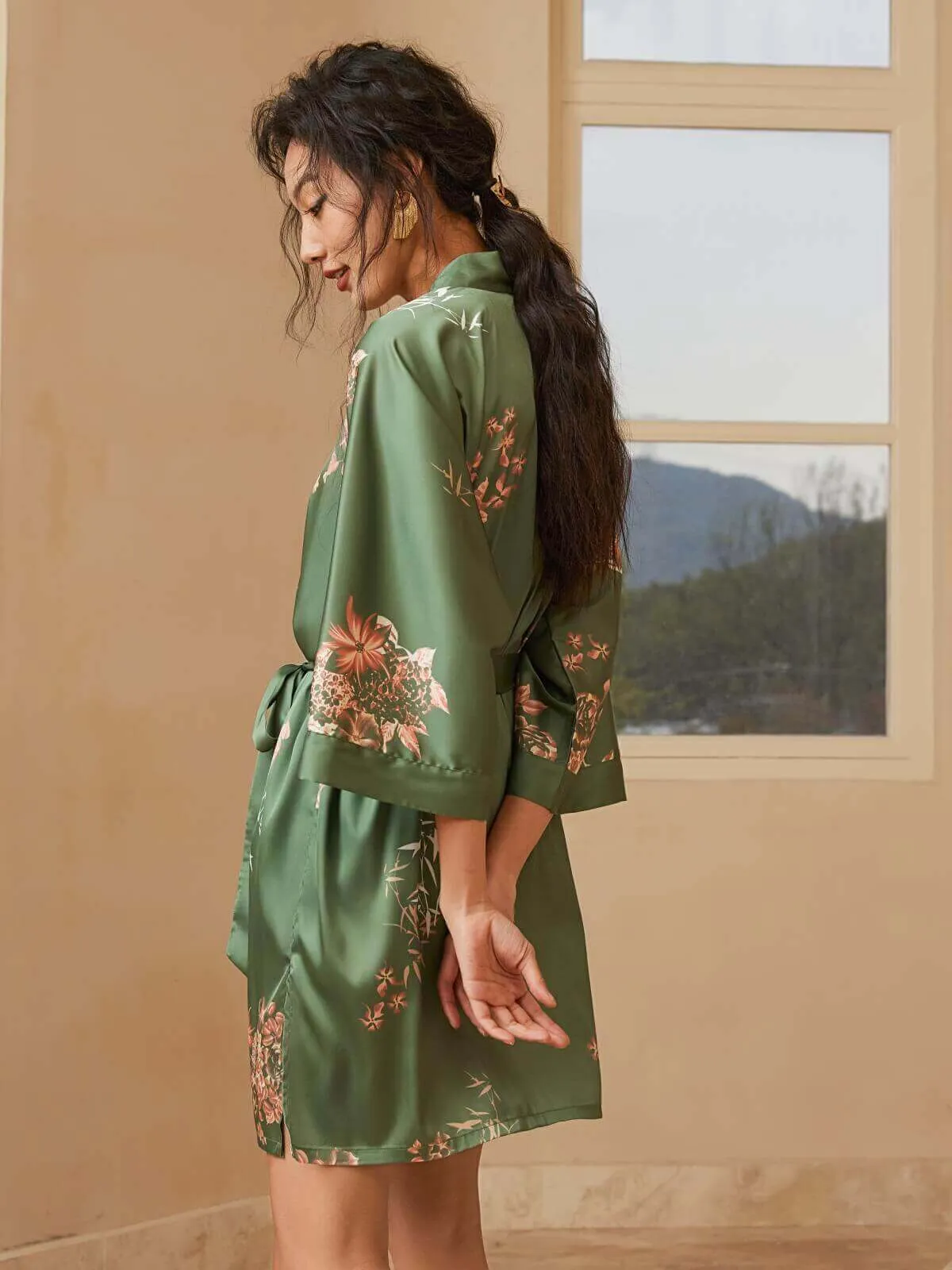 Olive Kimono Robe - Short Length