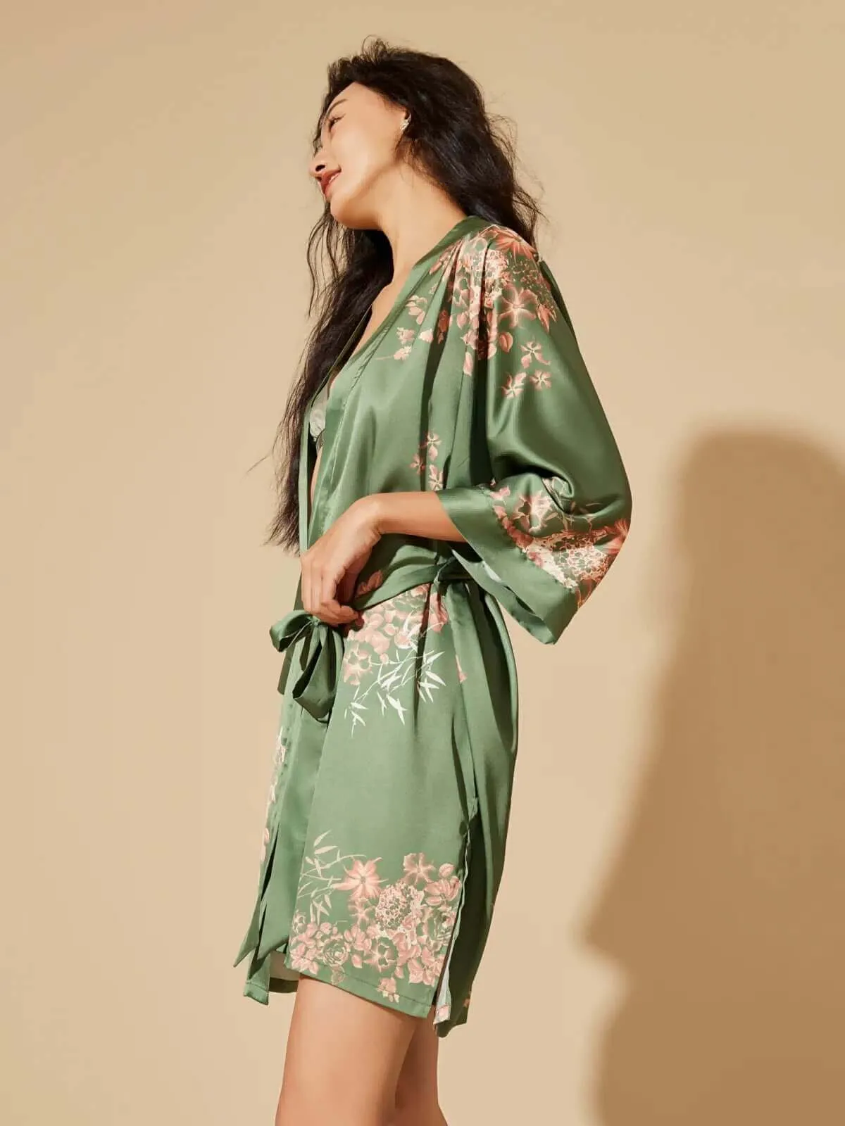 Olive Kimono Robe - Short Length