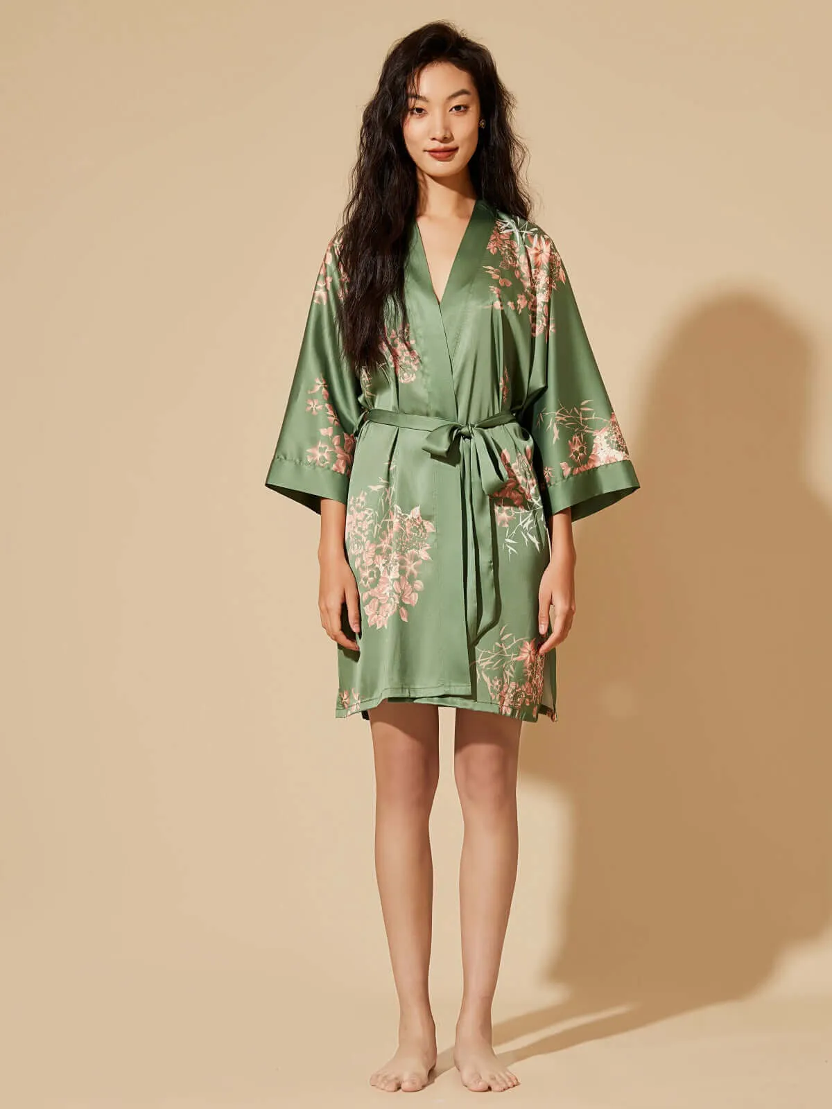 Olive Kimono Robe - Short Length