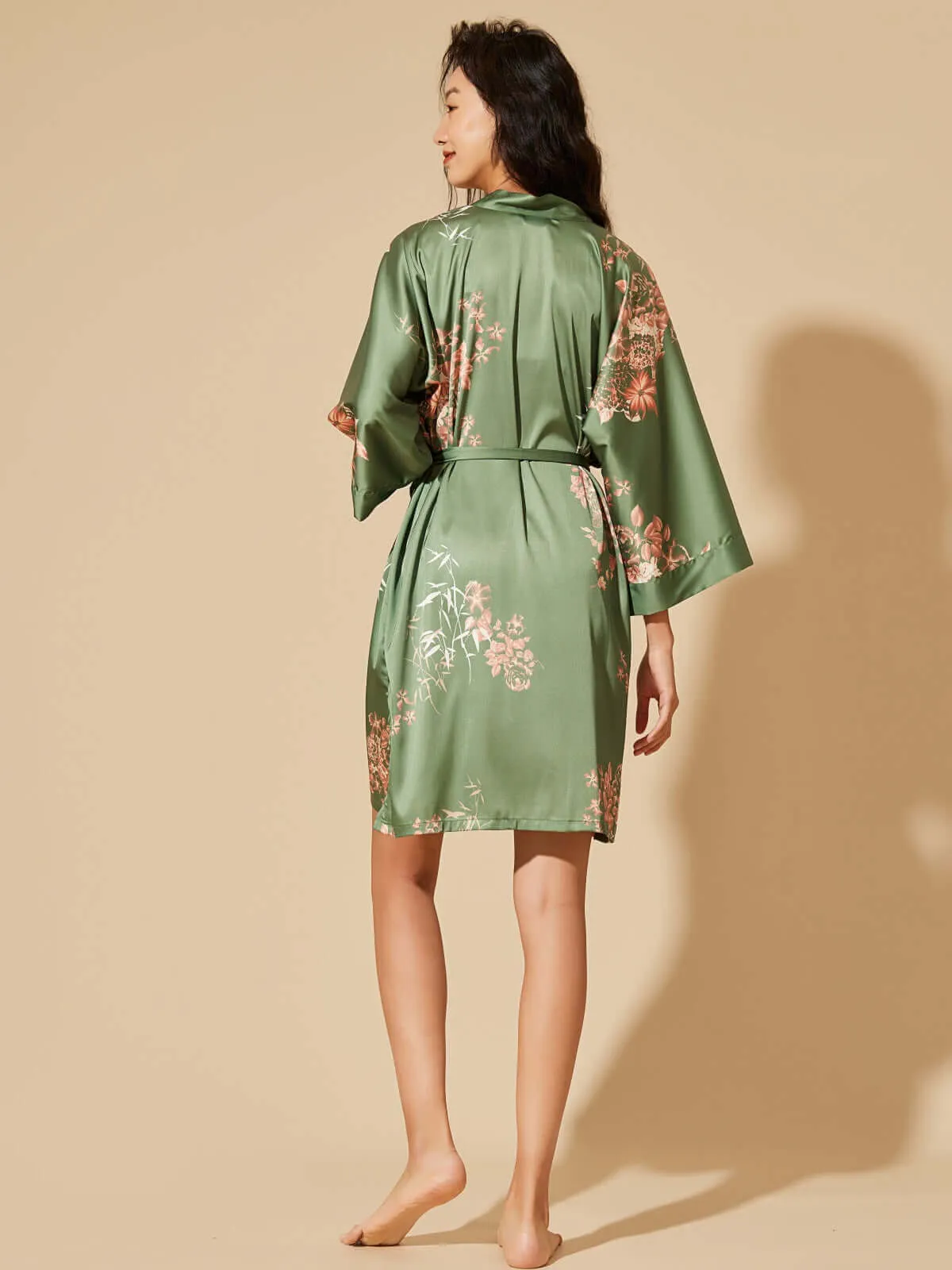 Olive Kimono Robe - Short Length