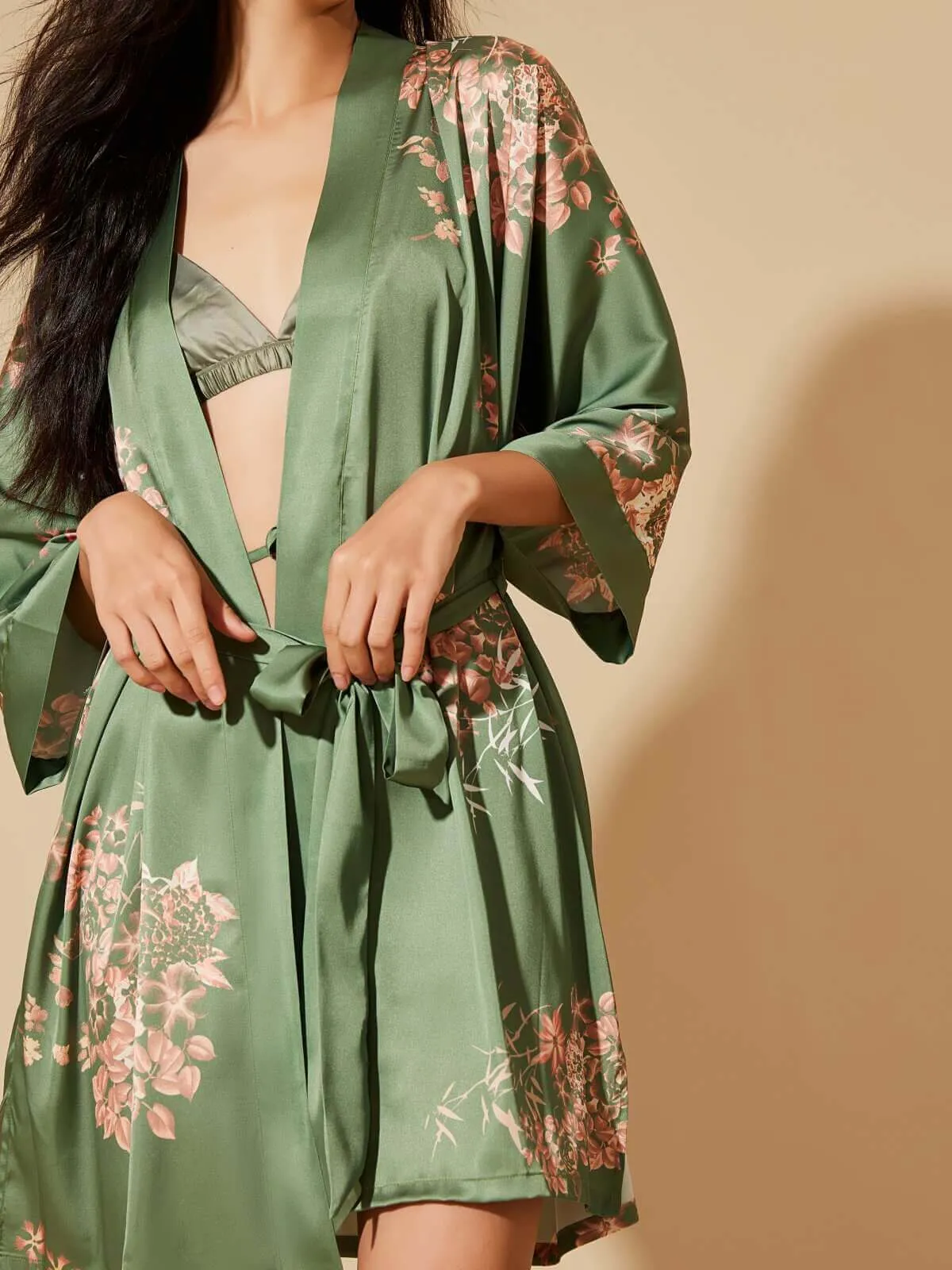 Olive Kimono Robe - Short Length