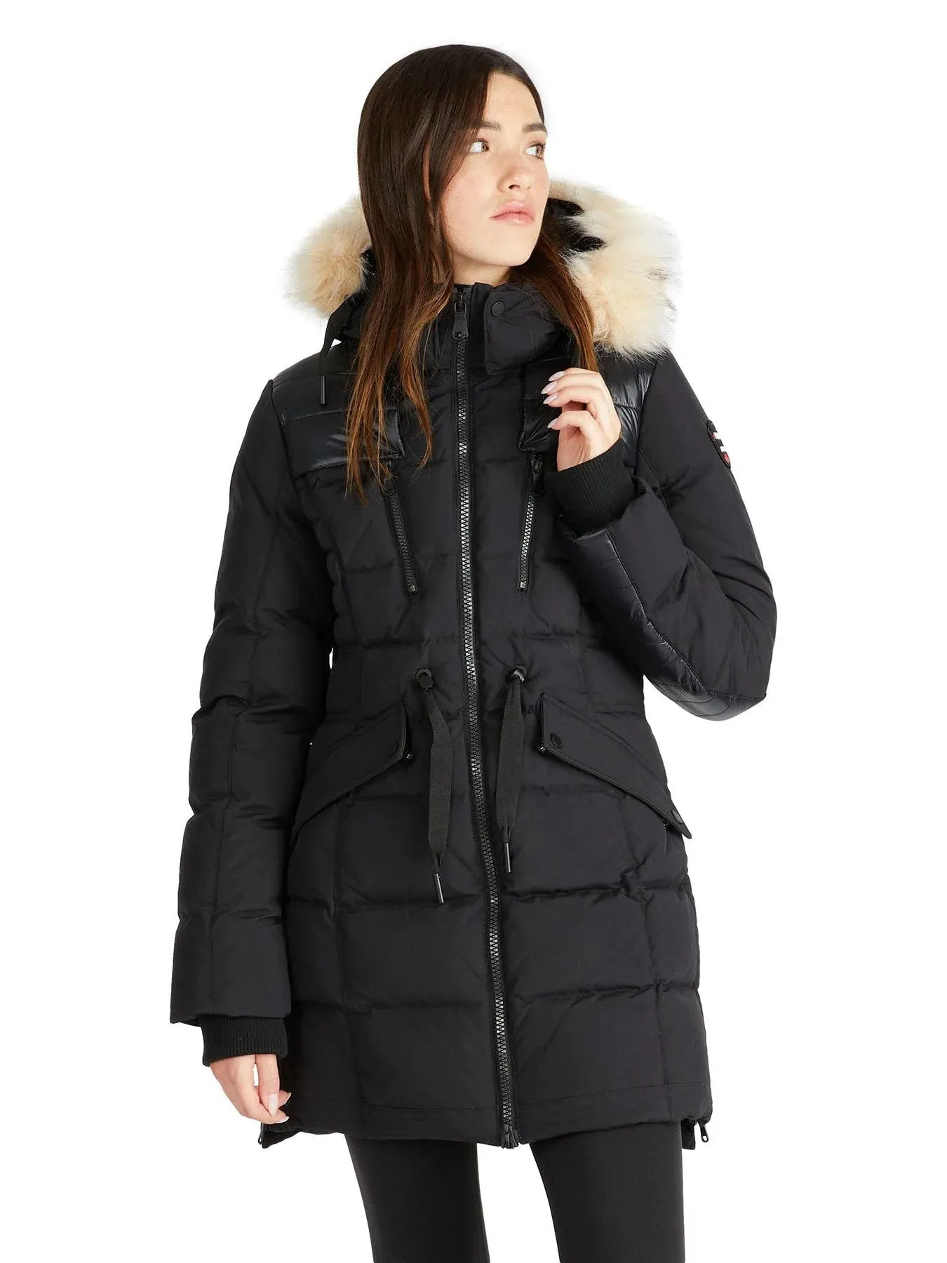 Pajar Women's Alia Quilted Parka Coat with Detachable Hood and Fur Trim - Black