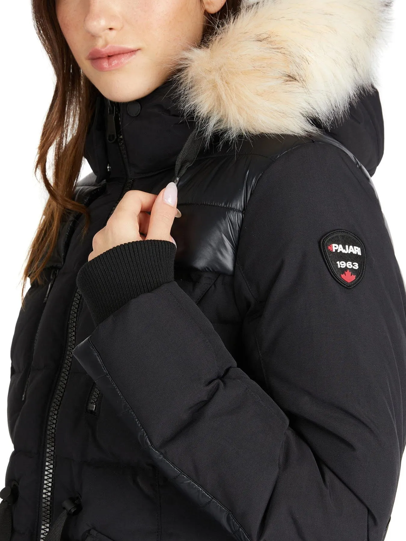 Pajar Women's Alia Quilted Parka Coat with Detachable Hood and Fur Trim - Black