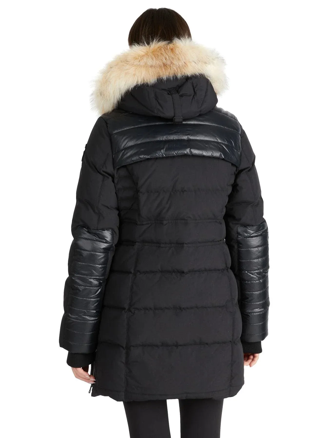 Pajar Women's Alia Quilted Parka Coat with Detachable Hood and Fur Trim - Black