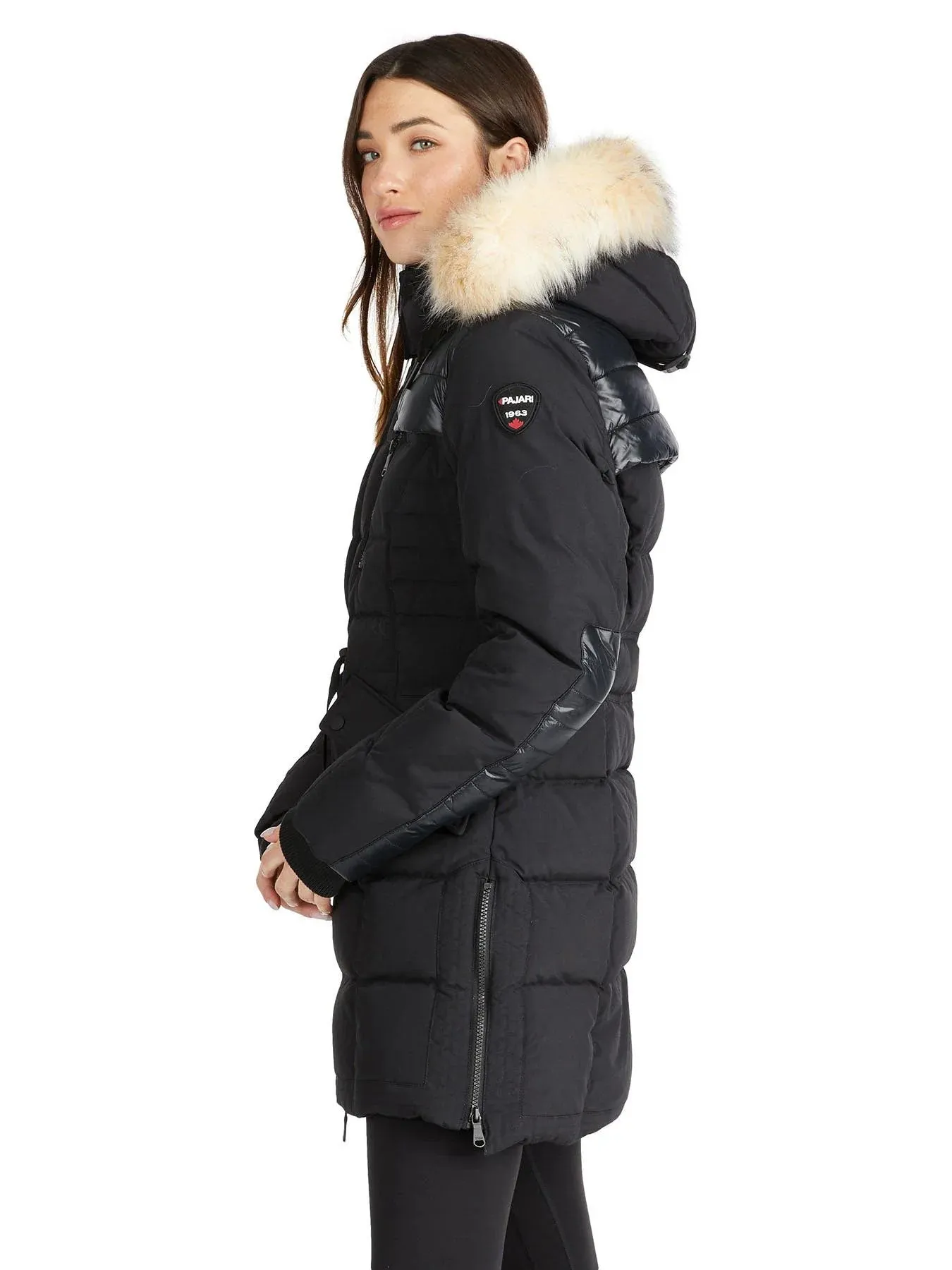 Pajar Women's Alia Quilted Parka Coat with Detachable Hood and Fur Trim - Black