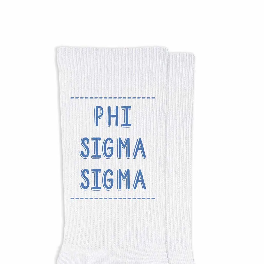 Phi Sigma Sigma Crew Socks - Sorority Colors - Phi Sigma Sigma Name