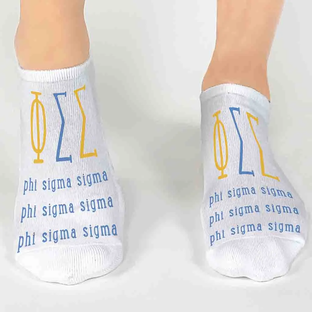 Phi Sigma Sigma Sorority No Show Socks with Large Greek Letters